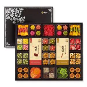 명절 선물용 한과세트 11호 4단구성 전통간식 약39종 홍삼 육포 유과 정과 매작과 다식 추석