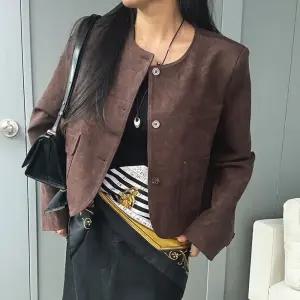 라운드넥 크롭 스웨이드자켓 여성 세무자켓