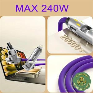 4in 1 멀티 커넥터 충전기 회전형 엘보우 USB to Type-C 1.2m 모바일 폰 240W 고속 실리콘 케이블 데이터