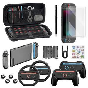 닌텐도 스위치 2 액세서리, 스위치 2 게이머용 18 in 1 번들, 휴대용 케이스, 화면 보호기, 조이콘 그립, 스티어링 휠, 스타일러스, 조이콘 케이스, 콘솔 보호 커버 포함