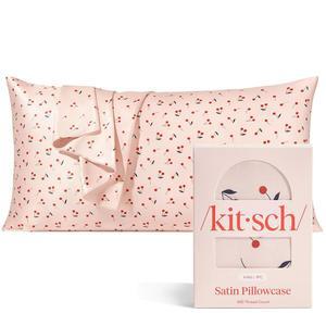 키치 새틴 베개 커버, 실크 커버보다 부드러운 킹, 쿨링 지퍼가 달린 피부 및 질 좋은 수면, 주름 없는 킹 사이즈 19인치 x36, 체리 프린트