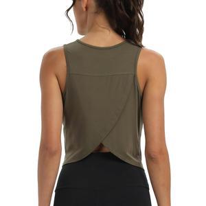 여성용 미포 운동 상의 크롭 백 민소매 탱크 운동복 요가 셔츠 루즈핏