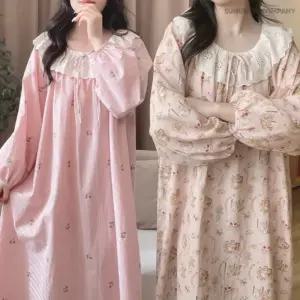 이너퀸 프리수 여성용 레이스 카라 밴드넥 브라캡 캡내장 노브라 롱 긴팔 하트 플라워 패턴 원피스 잠옷 홈웨어 이지웨어 빅레이스원피스