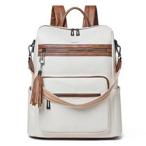 여성용 슈리 15.6인치 노트북 백팩 - 대형 가죽 여행용 휴대용, 방수 캐주얼 대학 업무용 지갑, 베이지색 갈색 포함