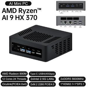 라이젠 AI 9 HX 370 365 PRO 360 TOPC 미니 PC 게이머 USB4 2x2.5G LAN 2xPCIe4 AMD 데스크탑 Oculink 게