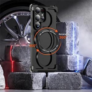 삼성 갤럭시 S25 울트라 S24 울트라용 메탈 중공 방열 맥세이프 케이스, 알로이 프레임리스 360도 회전 링