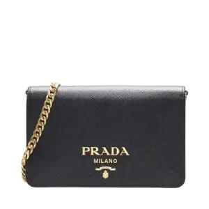 [명품]  블랙 카프스킨 사피아노 로고 금장 체인 여성 크로스백 1BP006 NZV F0002