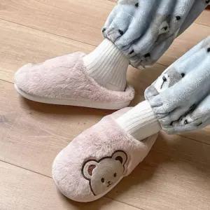 [진스토어] 자수 기모 곰돌이 털슬리퍼 털실내화 겨울 여성 남성 슬리퍼 실내화 거실화 털신
