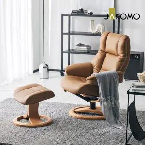 [무이자60][자코모] 이오스 1인 리클라이너 천연면피 소가죽 체어(수동)+스툴