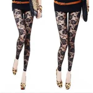 [아우트]파티 룩 코디 패턴 장미 레이스 레깅스