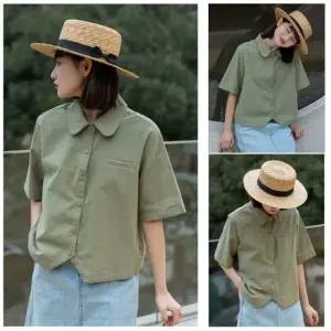 오리지널 봄여름 순면 카디건 칼라 반팔 셔츠