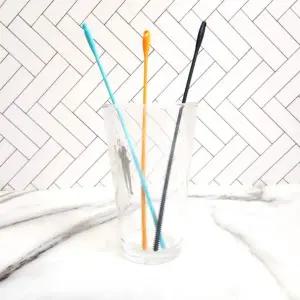 브러쉬 긴빨대 부드러운 빨대솔 실리콘 오렌지