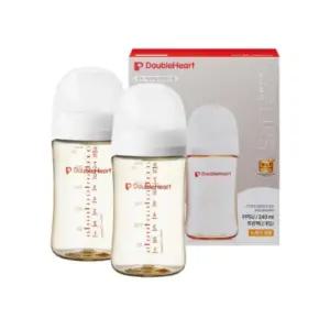 더블하트 와이드넥 아기 분유 젖병 240ml 2개 화이트