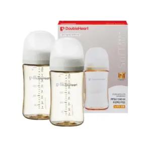더블하트 와이드넥 아기 수유 젖병 240ml 2개 베이지