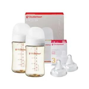 더블하트 베이직 젖병 트윈팩 젖꼭지M 화이트 240ml