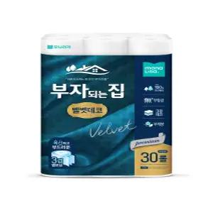 모나리자 부자되는집 벨벳데코 3겹 화장지 30m 30롤 1팩 (30롤)