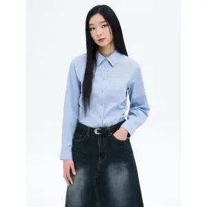 [에잇세컨즈] 코튼피치 셔링 크롭 셔츠  스카이 블루 (355164LY1Q)