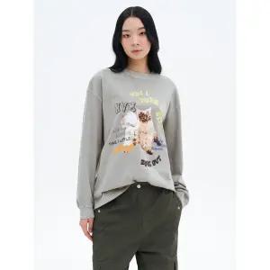 [에잇세컨즈] [UNI8] 동물 그래픽 긴팔 티셔츠 그레이 (165241CQ33)