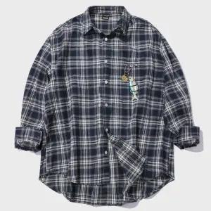 노마드 오버핏 체크 셔츠 네이비