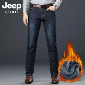 JEEP SPIRIT 가을 겨울 기모 청바지 남성 비즈니스 캐주얼 스트레이트 데님 팬츠