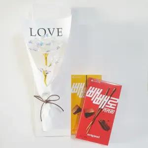빼빼로 2구 홀로그램장미 꽃다발 빼빼로데이 선물 세트 여자친구 꽃 단체 대량 주문