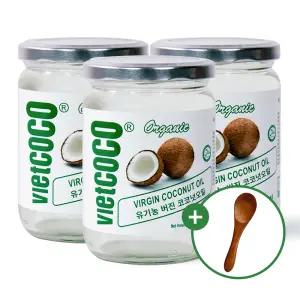 비엣코코 오가닉 코코넛오일 버진100% 바르고 먹는 오일 500ml 3병 + 우드스푼 S