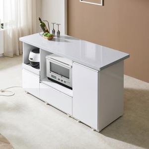 미시바 아일랜드식탁, 바디 하이그로시, 상판 인조대리석, 홈바, 광파 오븐렌지, 전기밥솥 수납.