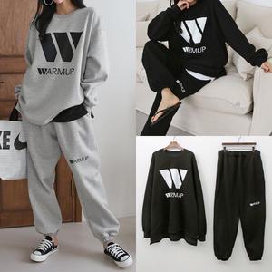 러브포텐 [기모]오버핏 여성 [코튼면] 맨투맨티+조거팬츠 트레이닝복세트  빅사이즈 조거 트레이닝복 세트