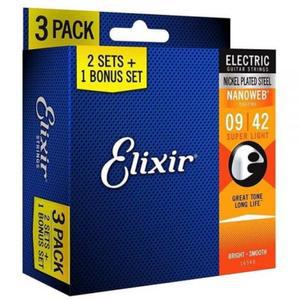 Elixir 엘릭서 3팩 일렉기타 스트링 나노웹 009-042