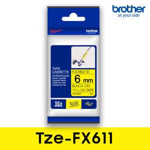 브라더 한국 총판 TZe-FX611 (노랑바탕/검정글씨) 6mm 구부릴 수 있는 라벨테이프 정품카트리지