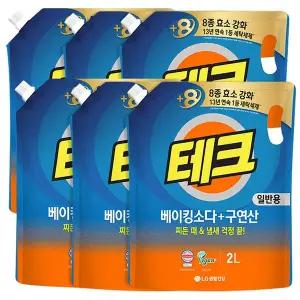 LG생활건강 테크 베이킹소다 + 구연산 액체세제 일반용 리필 2L 6개