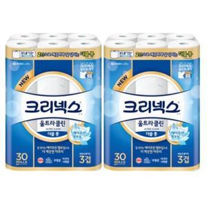 크리넥스 울트라클린 화장지 3겹 27m 30롤 2팩 SD