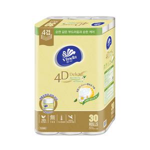 빈다 4D Deluxe 엠보싱 보타니컬 롤화장지 4겹, 23m, 30롤, 1팩