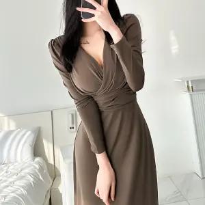 모더렌 기모 브이넥 랩스타일 롱원피스 AF1358