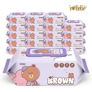 [아이러브베베]레이온100% 75g 라인프렌즈 드림에디션 브라운 77매 20팩 캡형 아기물티슈