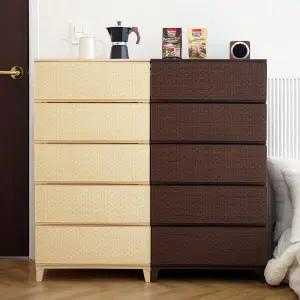 아트박스/보노하우스 에버 라탄 우드상판 플라스틱 서랍장 와이드형 5단