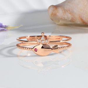 물고기 반지 애끼 빛나는 큐빅 왕관 두줄 우정 링 수능 선물 14K 우정 18K