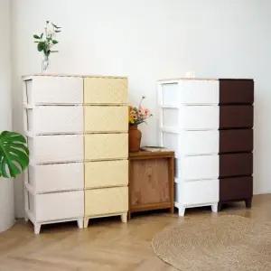 아트박스 보노하우스 에버 라탄 우드상판 플라스틱 서랍장 일반형 5단