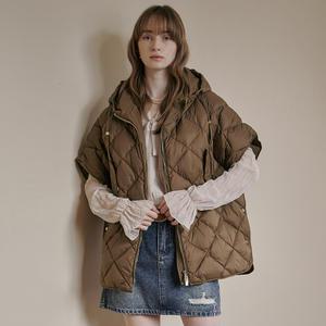 [MAXZA] 마름모 퀼팅 케이프 후드 패딩 베스트