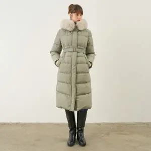 [롯데백화점]온앤온 후드 퍼 벨티드 롱 구스 패딩 NEP4XHB01
