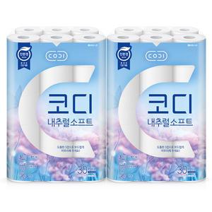 코디 화장지 내추럴 소프트 3겹 27M X 30롤 2개