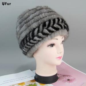 여성용 진짜 밍크 모피 모자 따뜻한 천연 모피 니트 모자 여성용 진짜 밍크 모피 비니 여성 봄버 모자 겨울