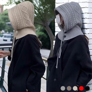 여성 페이크후드 단추형 니트 바라클라바 20대 델룩 코디 여자