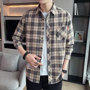 고품질 격자 무늬 셔츠 남성 긴팔 가을 새로운 홍콩 스타일 느슨한 대형 학생 커플 셔츠 재