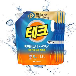 LG생활건강 테크 베이킹소다 구연산 액체세제 1.8L 리필 일반 X 4개