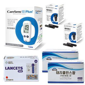 케어센스2 플러스 혈당측정기+혈당시험지 110매+채혈침200개+알콜솜200매 당뇨 측정 소모성 재료