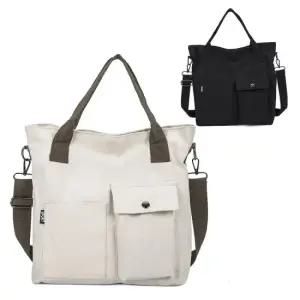 아이빈 포켓 캔버스백 에코백 무지 가방 캐주얼 데일리 숄더백