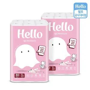 헬로 3겹 천연펄프 베이비파우더향 화장지 27m 30롤 2팩