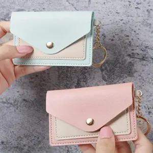 깔끔 모던한 기본 디자인 키링 슬림 똑딱이 카드 지갑-WFGRN3L