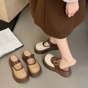 [슈바이영]러블리 통굽 메리제인 키높이 뮬 슬리퍼 5cm